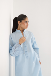 Ice Blue - Cutwork Sleeves Kurta - The Solid Edit by Saira Habib