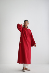 Ruby Red - Kurta with Pocket Detailing - The Solid Edit by Saira Habib