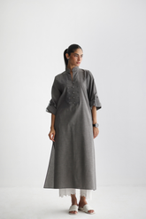 Steel Grey - Pánkòu Knot Kurta - The Solid Edit by Saira Habib