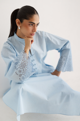 Ice Blue - Cutwork Sleeves Kurta - The Solid Edit by Saira Habib