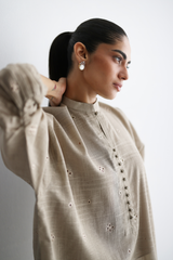 Fawn - All-over Cutwork Kurta - The Solid Edit by Saira Habib