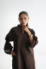 Espresso - Pánkòu Knot Kurta - The Solid Edit by Saira Habib