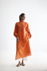 Burnt Orange - Buttoned-up Sleeves Kurta - The Solid Edit by Saira Habib