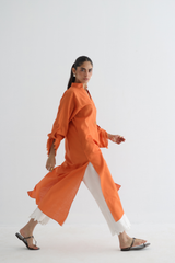 Burnt Orange - Buttoned-up Sleeves Kurta - The Solid Edit by Saira Habib