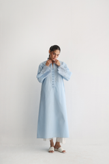 Ice Blue - Cutwork Sleeves Kurta - The Solid Edit by Saira Habib