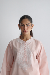 Petal Pink - Paisley Embroidered Kurta - The Solid Edit by Saira Habib