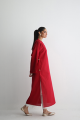 Ruby Red - Kurta with Pocket Detailing - The Solid Edit by Saira Habib
