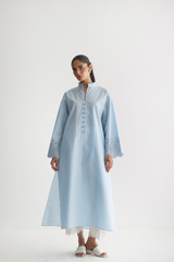 Ice Blue - Cutwork Sleeves Kurta - The Solid Edit by Saira Habib