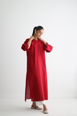 Ruby Red - Kurta with Pocket Detailing - The Solid Edit by Saira Habib