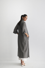 Steel Grey - Pánkòu Knot Kurta - The Solid Edit by Saira Habib