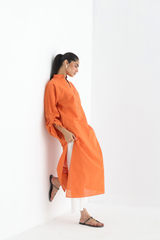 Burnt Orange - Buttoned-up Sleeves Kurta - The Solid Edit by Saira Habib
