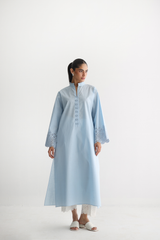Ice Blue - Cutwork Sleeves Kurta - The Solid Edit by Saira Habib