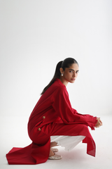 Ruby Red - Kurta with Pocket Detailing - The Solid Edit by Saira Habib