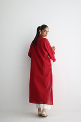 Ruby Red - Kurta with Pocket Detailing - The Solid Edit by Saira Habib