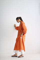 Burnt Orange - Buttoned-up Sleeves Kurta - The Solid Edit by Saira Habib