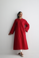 Ruby Red - Kurta with Pocket Detailing - The Solid Edit by Saira Habib