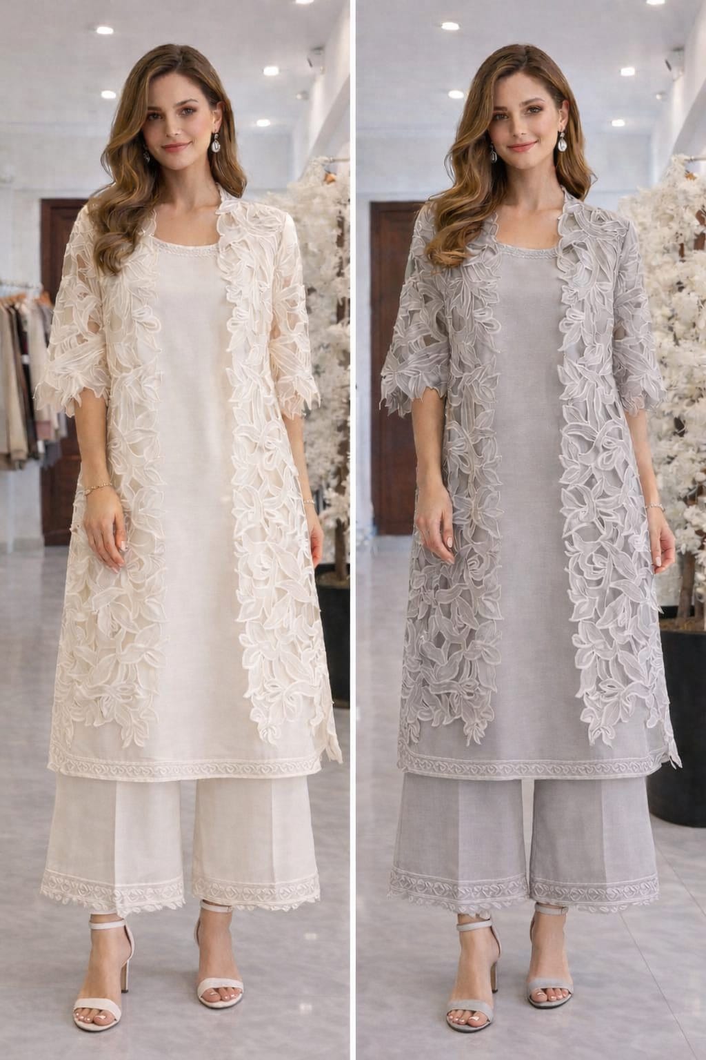 Cutwork Jacket with Inner and Culottes - SairaHabib