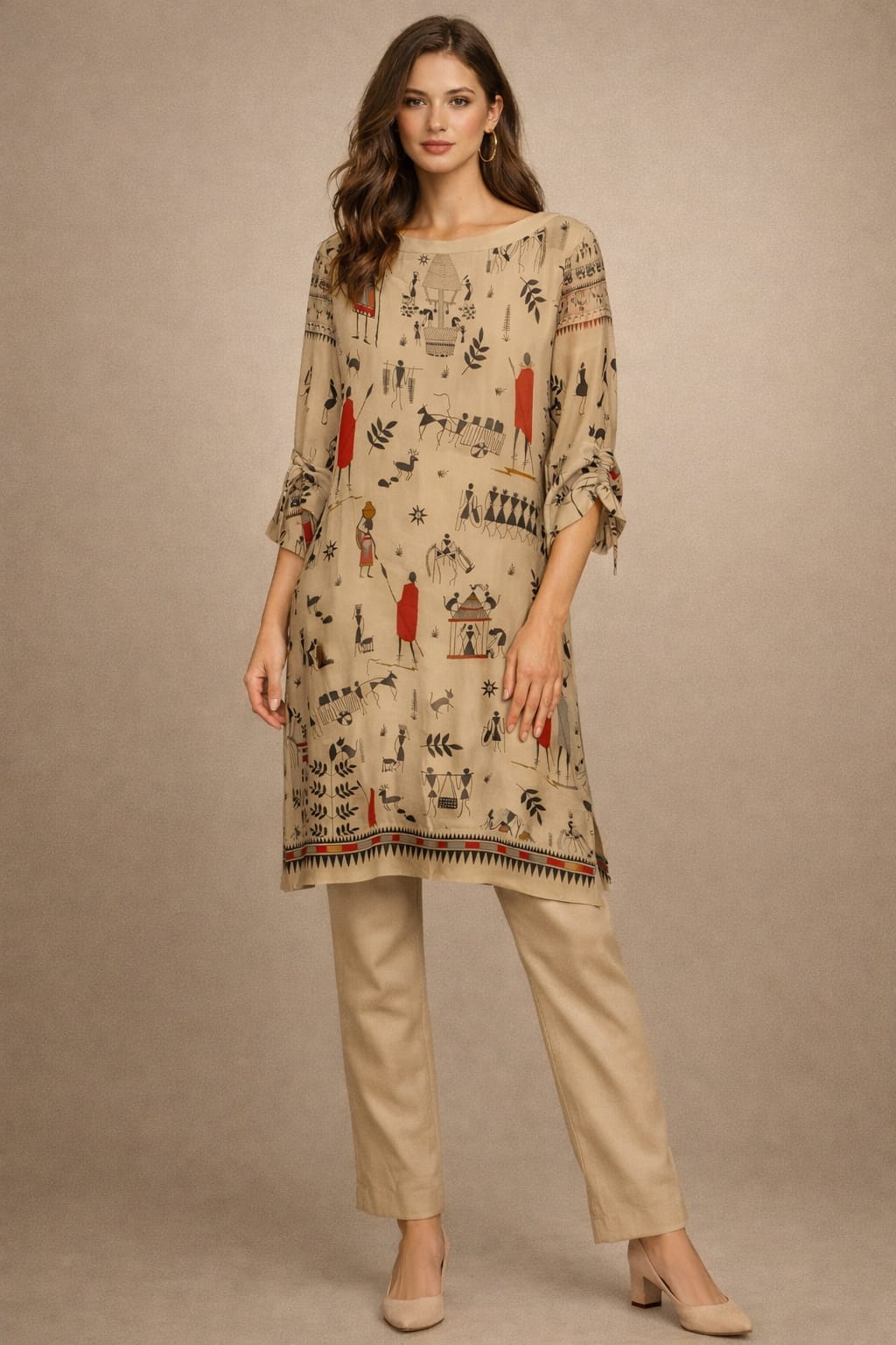 Digital Print African - Fawn - Shisha Silk - with Culottes - SairaHabib