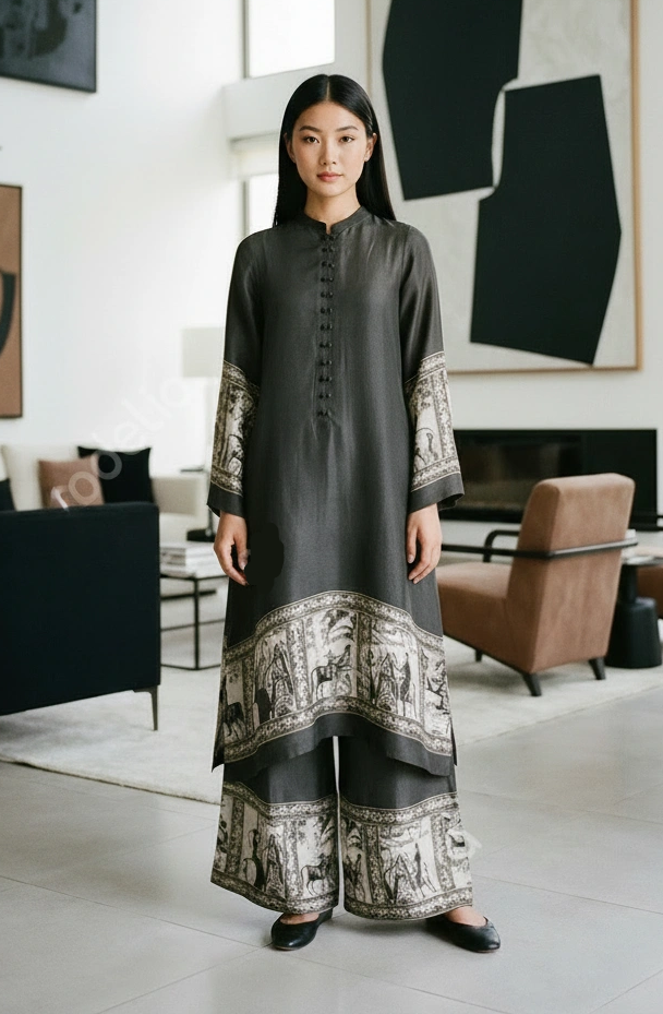 Frame - Black - Shisha Silk - with Culottes - SairaHabib